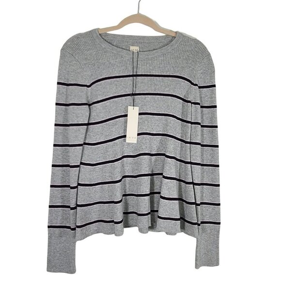 Rebecca Taylor La Vie Taylor Cozy Stripe Cherry Blossom Pullover Sweater L NWT - Picture 1 of 13